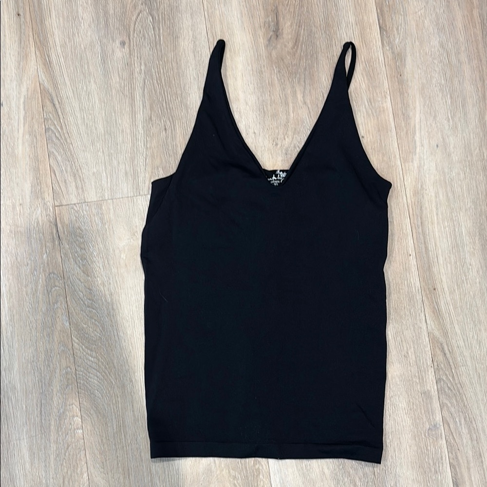 FP INTIMATELY BLACK DEEP V STRETCHY CAMI TANK